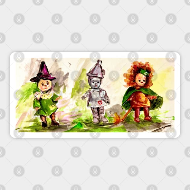 Madame Alexander McDonald happy meal Wizard of Oz collector dolls lion, scarecrow, and tin man. Sticker by Peaceful Pigments